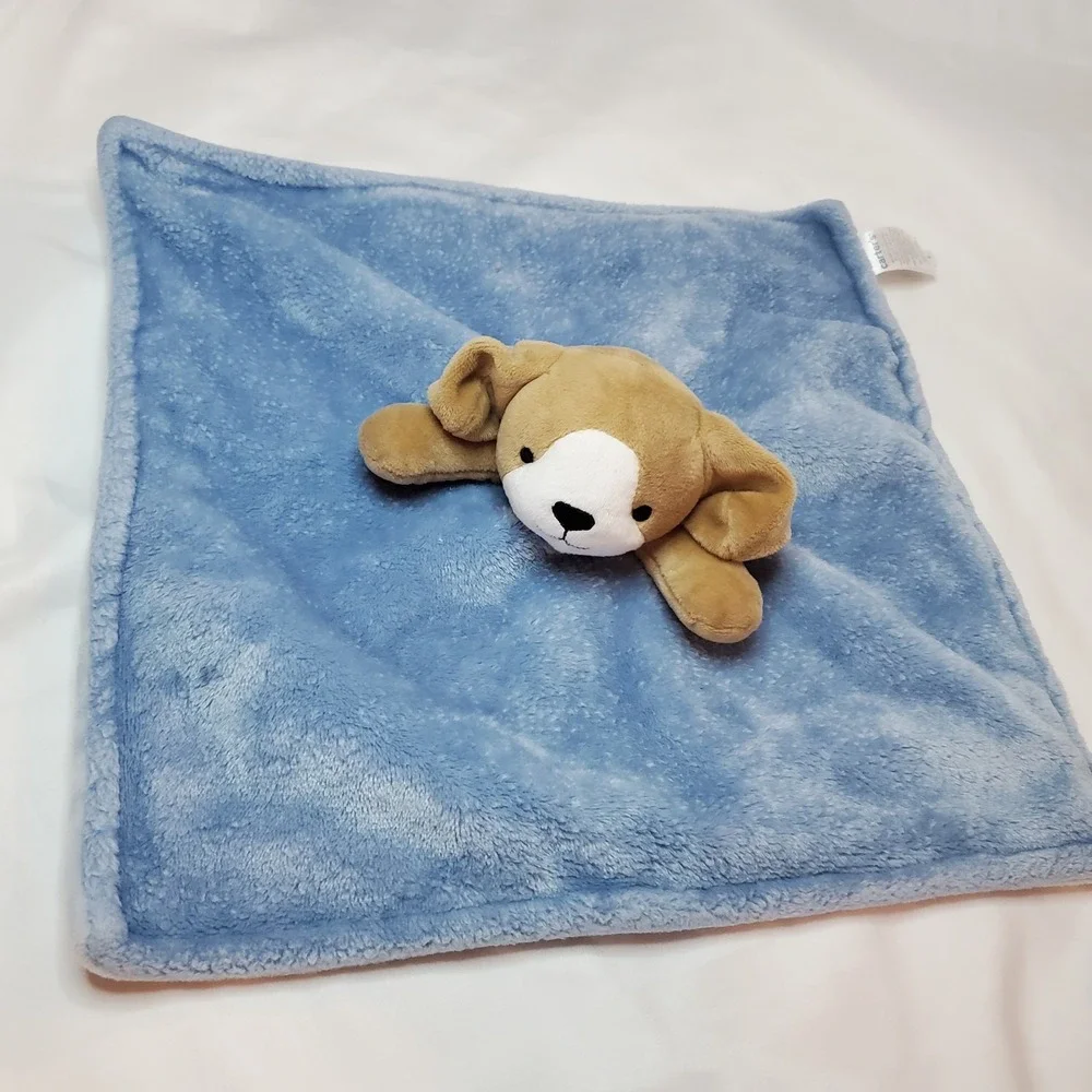 Carters Brown White Puppy Dog Blue Security Blanket Plush Lovey‎ Toy